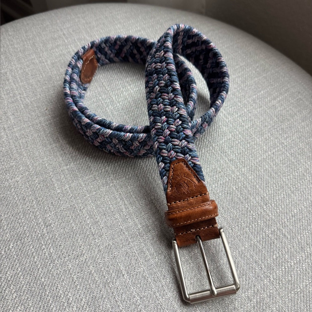 Martin Dingman Multicolor Woven Belt with Leather Accents